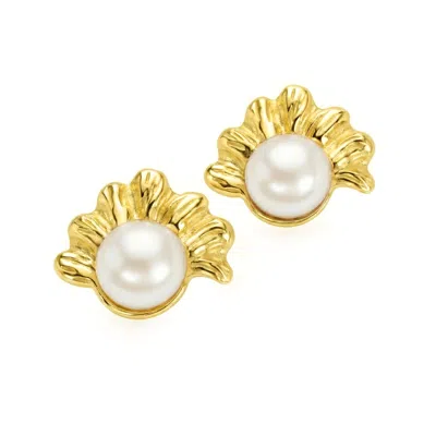 Unaloe Women's Gold / White Gold Vermeil Shell Stud Earrings With Pearl – Luxury Contemporary Ocean Designe In Multi