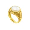 Unaloe Women's Gold / White Ring Shield Gold-plated  With Luminous Mother Of Pearl In Multi
