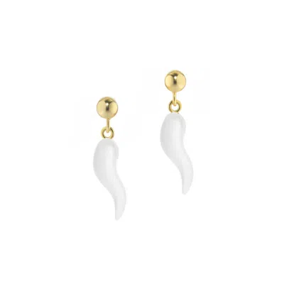 Unaloe Women's Gold / White Silver Earrings With Gold-plated White Horn Pendant In Multi
