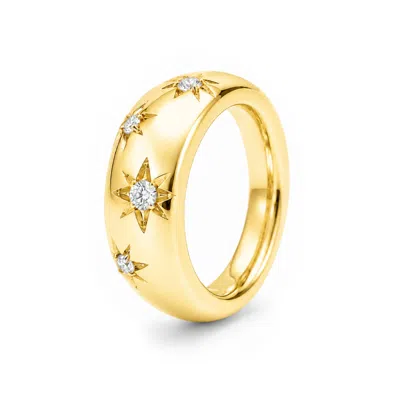 Unaloe Women's Gold / White White Quartz Starburst Wide Band Ring – Gold Plated Sterling Silver In Gold/white