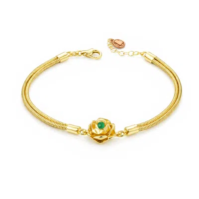 Unaloe Women's Green / Gold Blackstar Bracelet In Gold Vermeil With Natural Emerald – Handmade Italian Jewe