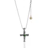Unaloe Women's Green Harmony Cross Silver Necklace With Emerald