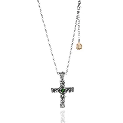 Unaloe Women's Green Harmony Cross Silver Necklace With Emerald