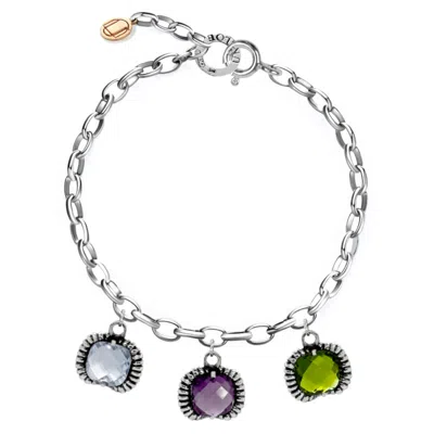 Unaloe Women's Green / Pink / Purple Super Fantasy Bracelet Silver– Timeless Elegance With Three Crystal Bl