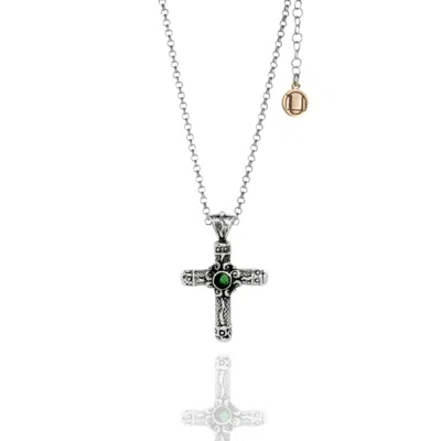Unaloe Women's Green Purity Cross Silver Necklace With Emerald