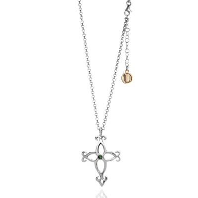 Unaloe Women's Green Soul Cross Silver Necklace With Emerald
