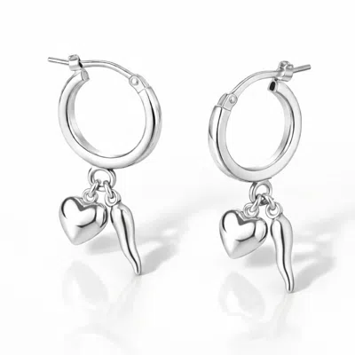Unaloe Women's Hoop Earrings In Sterling Silver – Heart & Horn Charms