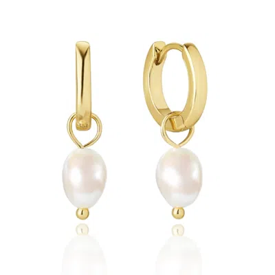 Unaloe Women's Hoop Earrings With Natural Pearl Pendant In Gold-plated Sterling Silver