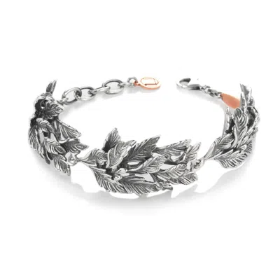 Unaloe Women's Leaf Bracelet In Sterling Silver – Handcrafted In Italy Amazonia Botanical Cuff