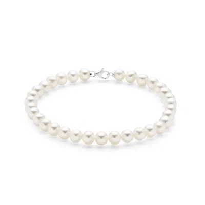 Unaloe Women's Luxurious Six Millimeters Freshwater Pearl Bracelet With Eighteen Kt White Gold Clasp - Time