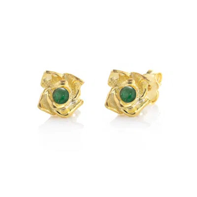 Unaloe Women's Magnifica Lobe Earrings Gold Plated With Emerald Stones