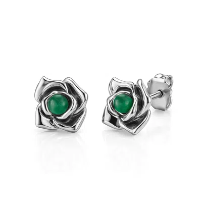 Unaloe Women's Magnifica Lobe Earrings Sterling Silver With Emerald Stones