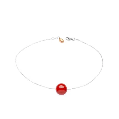 Unaloe Women's Marine Elegance Bracelet – Coral Sphere And Venetian Silver Chain
