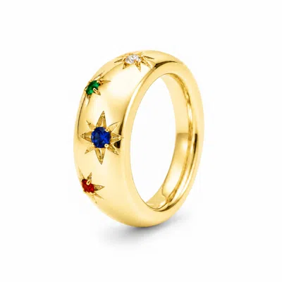 Unaloe Women's Multicolour Quartz Starburst Wide Band Ring – Gold Plated Sterling Silver