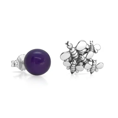 Unaloe Women's Natural Queen Earrings In Sterling Silver With Natural Amethyst, Stone