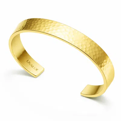 Unaloe Women's Open Gold Plated Rigid Bangle With Wide Hammered Band – Handmade Italian Jewelry