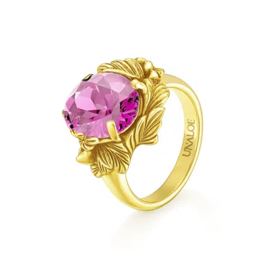 Unaloe Women's Pink / Gold Ring In Sterling Silver With Gold Plated With Pink Zirconia – Coleus Ovalis – Un In Multi