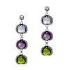 Unaloe Women's Pink / Purple / Blue Super Fantasy Earrings Silver– Timeless Elegance With Three Crystal Blu