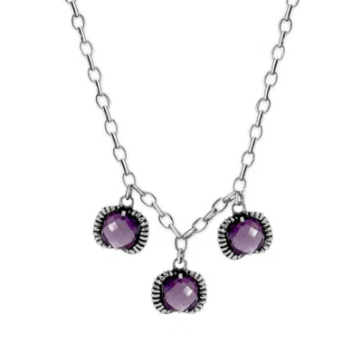 Unaloe Women's Pink / Purple Fantasy Necklace Silver– Timeless Elegance With Three Purple Crystal