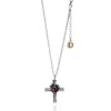 Unaloe Women's Red Eternal Cross Silver Necklace With Ruby