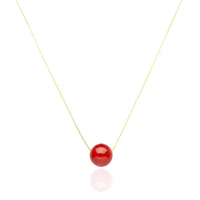 Unaloe Women's Red / Gold Marine Necklace Elegance – Coral Sphere And Gold-plated Venetian Silver Chain In Multi