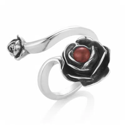 Unaloe Women's Red Rose Ring With Natural  Ruby– Adjustable Sterling Silver  Jewelry