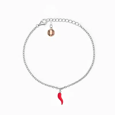 Unaloe Women's Red / Silver Elegant Silver Bracelet With Red Horn Pendant