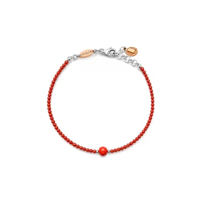 Unaloe Women's Red / Silver Red Coral And Sterling Silver Beaded Bracelet In Red/silver