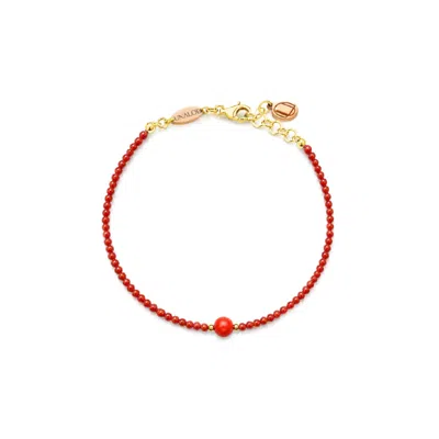Unaloe Women's Red / Silver Red Coral Bracelet With Gold-plated Details In Red/silver