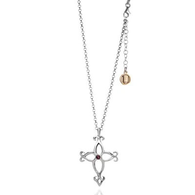 Unaloe Women's Red Soul Cross Silver Necklace With Ruby