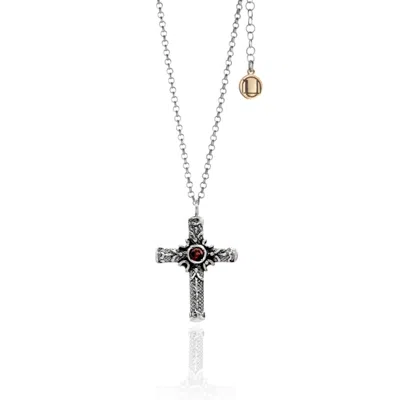 Unaloe Women's Red Spiritual Cross Silver Necklace With Ruby