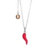 Unaloe Women's Silver And Red Enamel Cornicello Necklace – Italian Handmade Good Luck Charm