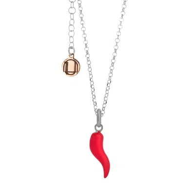 Unaloe Women's Silver And Red Enamel Cornicello Necklace – Italian Handmade Good Luck Charm