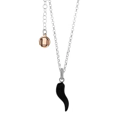 Unaloe Women's Silver / Black Silver And Black Enamel Cornicello Necklace – Italian Handmade Good Luck Char In Multi