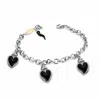 Unaloe Women's Silver / Black Silver Bracelet With Three Black Heart Pendants And Horn