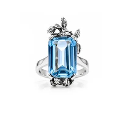 Unaloe Women's Silver / Blue Aquamarine Blue Gemstone Leaf Statement Ring – Sterling Silver In Silver/blue