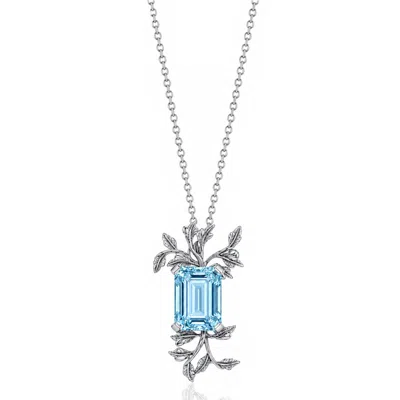 Unaloe Women's Silver / Blue Aquamarine-coloured Gemstone Leaf Convertible Necklace & Brooch – Sterling Sil In Silver/blue