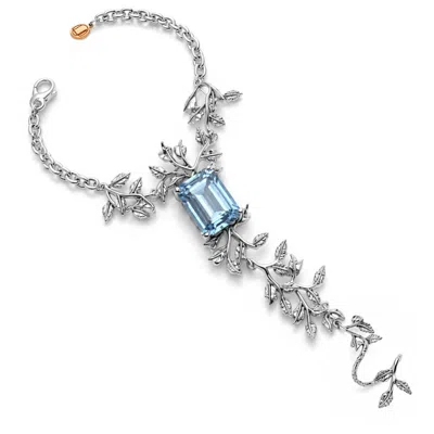 Unaloe Women's Silver / Blue Aquamarine-coloured Gemstone Leaf Hand Chain Bracelet – Sterling Silver In Silver/blue