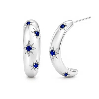 Unaloe Women's Silver / Blue Blue Gemstone Starburst Hoop Earrings – Sterling Silver In Silver/blue
