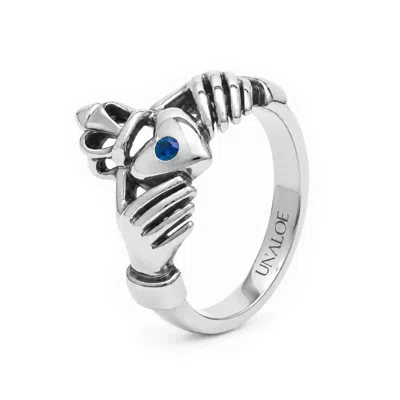 Unaloe Women's Silver / Blue Blue Sapphire Heart With Hands Ring – Sterling Silver In Silver/blue