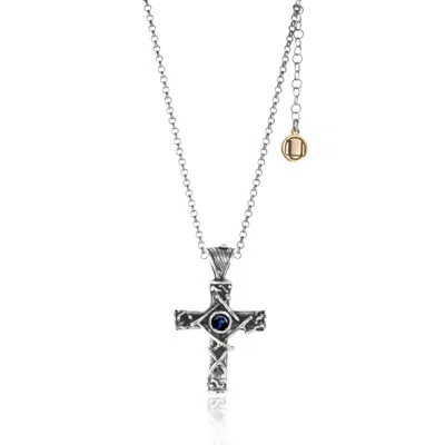 Unaloe Women's Silver / Blue Harmony Cross Silver Necklace With Sapphire