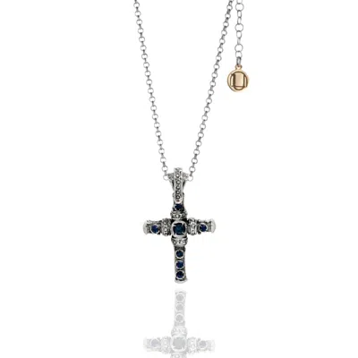 Unaloe Women's Silver / Blue Mystic Cross Silver Necklace With Sapphire