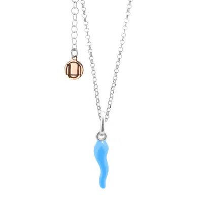 Unaloe Women's Silver / Blue Silver And Sky Blue Enamel Cornicello Necklace – Italian Handmade Good Luck Ch