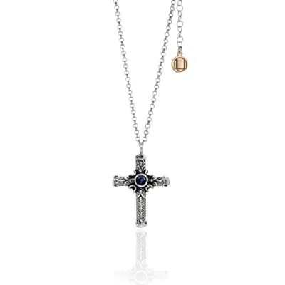 Unaloe Women's Silver / Blue Spiritual Cross Silver Necklace With Sapphire