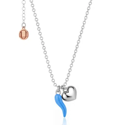 Unaloe Women's Silver / Blue Sterling Silver Blue Enamel Cornicello Necklace With Heart Charm – Handmade It In Multi