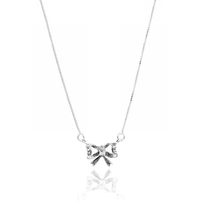 Unaloe Women's Silver Bow Necklace With Segmented Details
