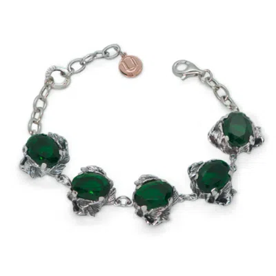 Unaloe Women's Silver / Green Bracelet Coleus Ovalis Silver With Green Zirconia In Multi