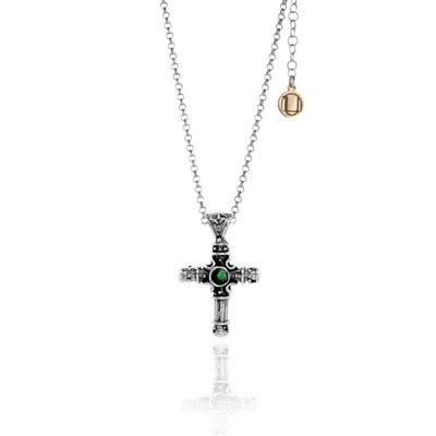 Unaloe Women's Silver / Green Cross Celestial Pendant Necklace Emerald In Multi