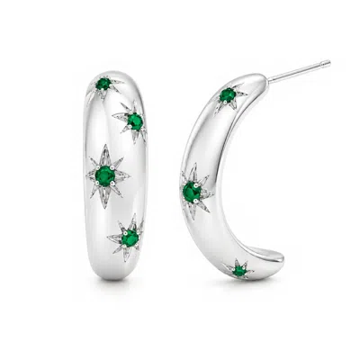 Unaloe Women's Silver / Green Green Quartz Starburst Hoop Earrings – Sterling Silver In Silver/green