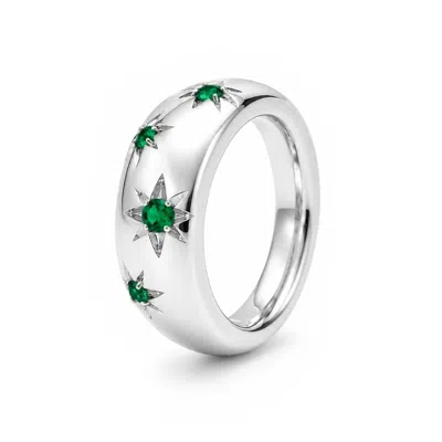 Unaloe Women's Silver / Green Green Quartz Starburst Wide Band Ring – Sterling Silver In Silver/green